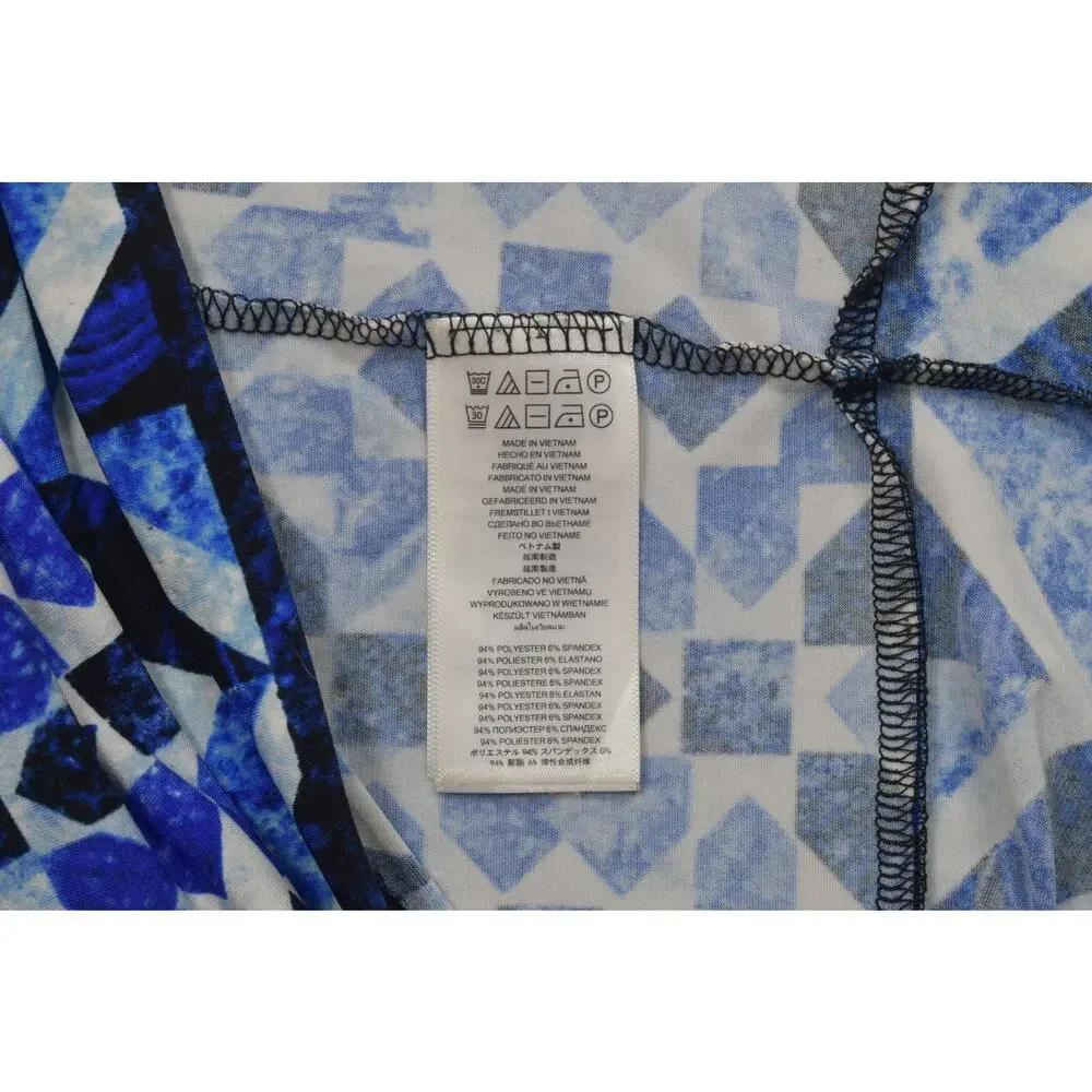 Michael Kors Womens Size S Blue Geometric Mosaic Tile Print Long Sleeve Dress